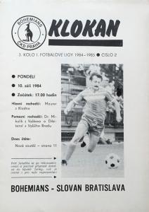 Zápasový bulletin Bohemians Praha-Slovan Bratislava (10.9.1984)