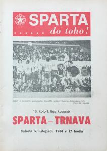 Zápasový bulletin Sparta Praha-Trnava (3.11.1984)
