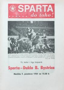 Zápasový bulletin Sparta Praha-Banská Bystrica (9.12.1984)