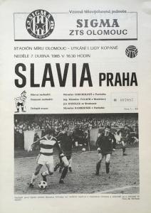 Zápasový bulletin Olomouc-Slavia Praha (7.4.1985)