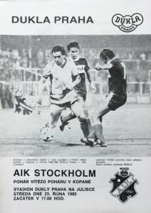 Zápasový bulletin Bohemians Praha-AIK Stockholm (23.10.1985)