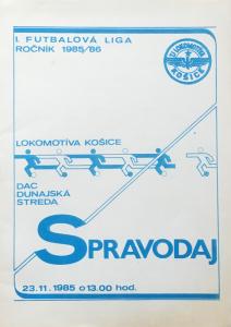 Zápasový bulletin Lomotíva Košice-Dunajská Streda (23.11.1985)
