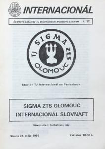 Zápasový bulletin Inter Bratislava-Olomouc (21.5.1986)