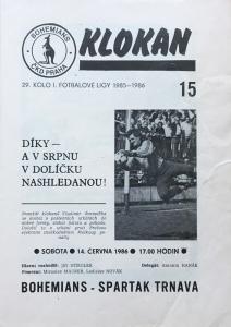 Zápasový bulletin Bohemians Praha-Trnava (14.6.1986)