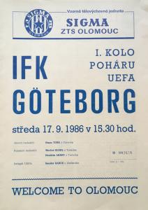 Zápasový bulletin Olomouc-IFK Göteborg (17.9.1986)