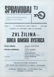 Zápasový bulletin Žilina-Banská Bystrica (19.10.1986)