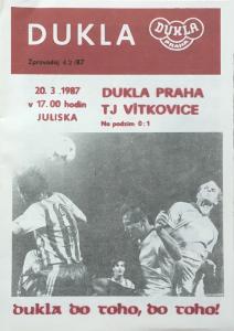 Zápasový bulletin Dukla Praha-Vítkovice (20.3.1987)