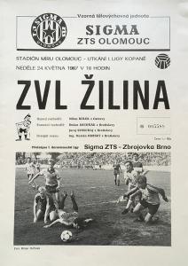 Zápasový bulletin Olomouc-Žilina (24.5.1987)