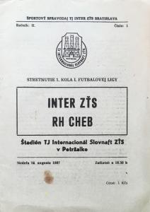 Zápasový bulletin Inter Bratislava-Cheb (16.8.1987)