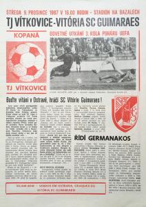 Zápasový bulletin Vítkovice-Guimarães (9.12.1987)