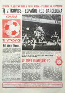 Zápasový bulletin Vítkovice-Espanyol Barcelona (16.3.1988)