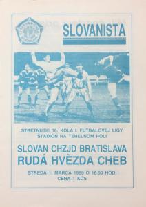 Zápasový bulletin Slovan Bratislava-Cheb (1.3.1989)