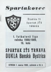 Zápasový bulletin Trnava-Banská Bystrica (26.9.1987)