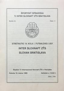 Zápasový bulletin Inter Bratislava-Slovan Bratislava (18.3.1989)