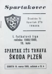 Zápasový bulletin Trnava-Plzeň (18.3.1989)