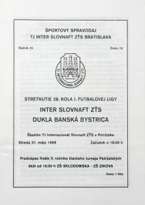 Zápasový bulletin Inter Bratislava-Banská Bystrica (31.5.1989)