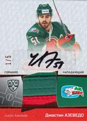 Azevedo Justin 2021 KHL Exclusive Game Used Jersey Swatch Autograph KHL #JER-E-011
