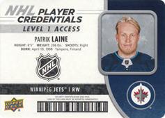 Laine Patrik 18-19 Upper Deck MVP NHL Player Credentials Level 1 Access #NHL-PL